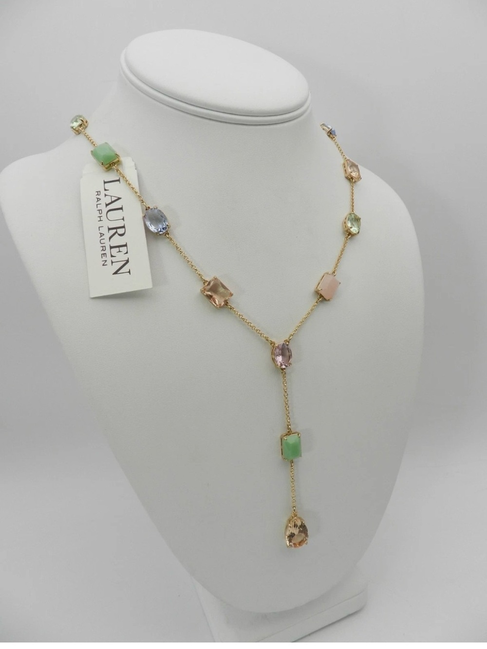 Lauren Ralph Lauren Gold-Tone Mixed-Cut Stone Lariat Necklace, 16" + 3"
